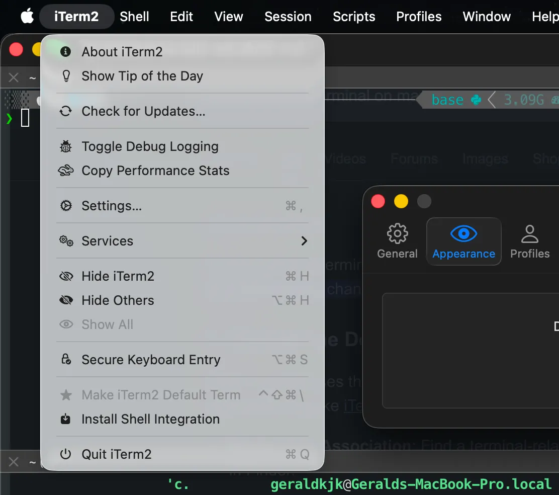 Setting iTerm2 as the default terminal