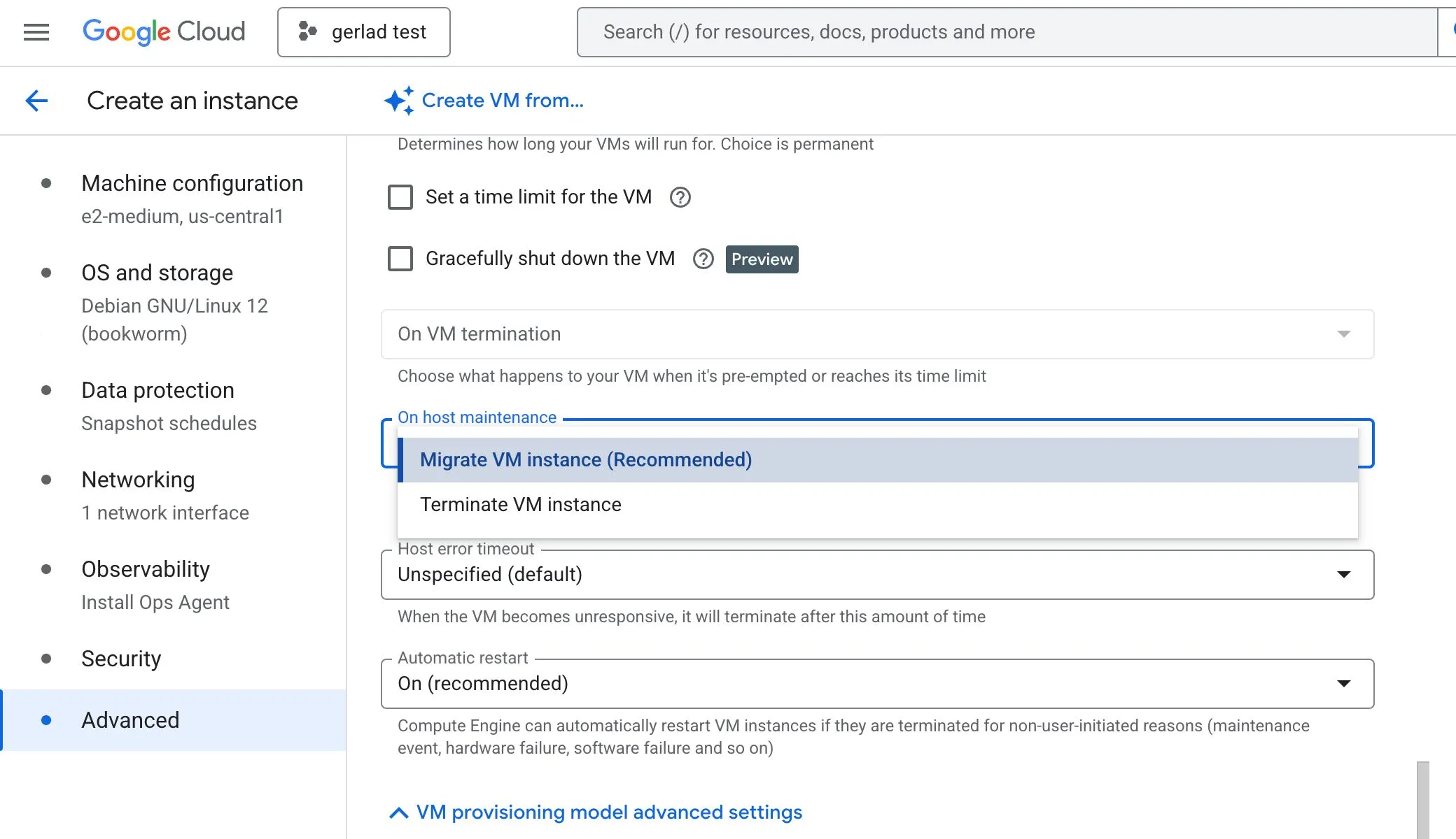 on-host-maintenance-setting