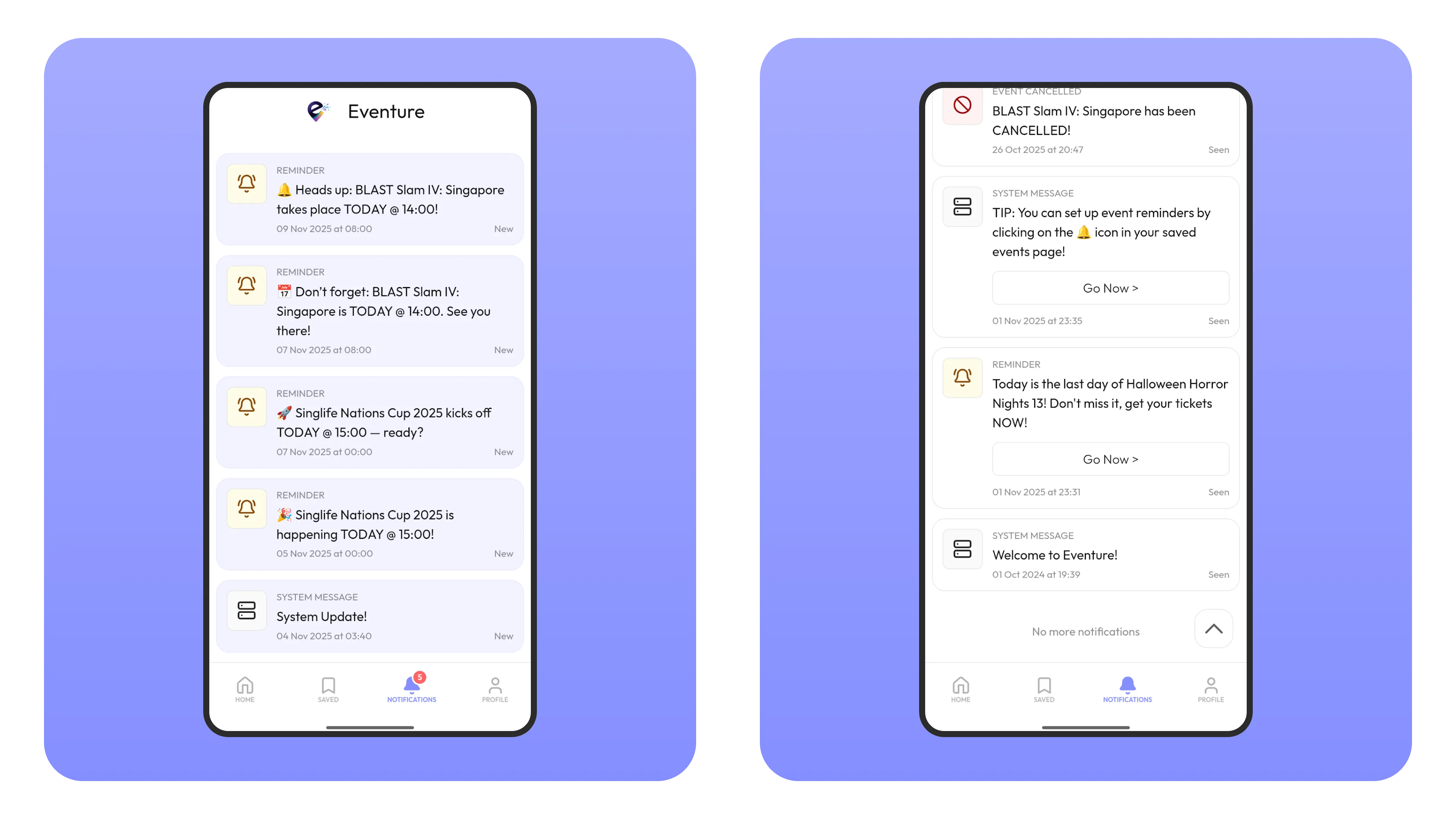 Mobile showcase of user notifications system